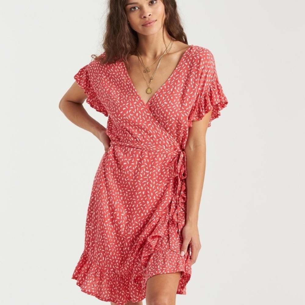 Billabong Red Mini Wrap Summer Dress in Guava